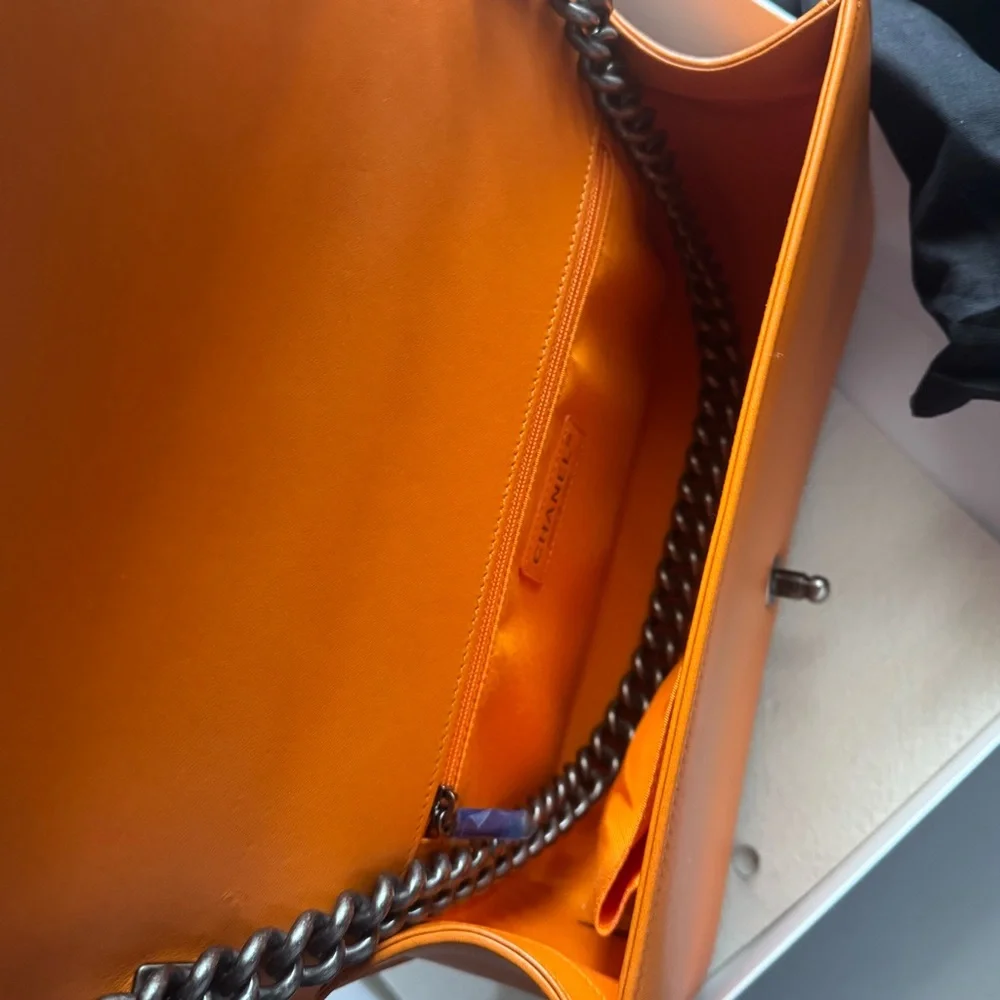 CHANEL Orange Quilted Leather Boy Crossbody Shoulder Boy Bag (Brand New)